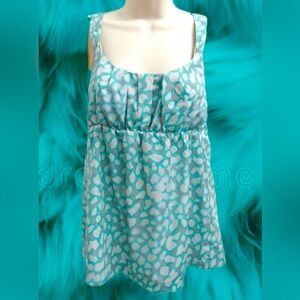 New York & Company Dressy Aqua Blue and Grey Banydoll Top